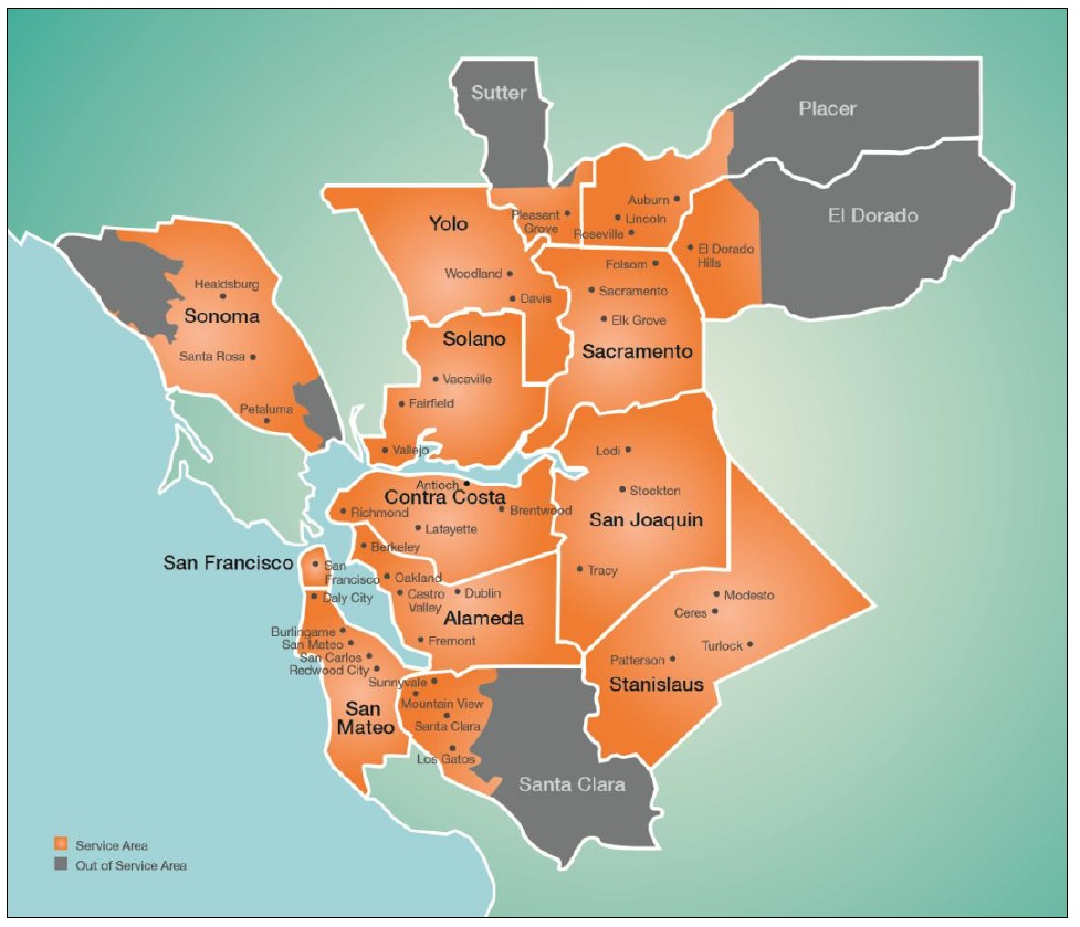 Sutter Health Plus individual and family service area map.